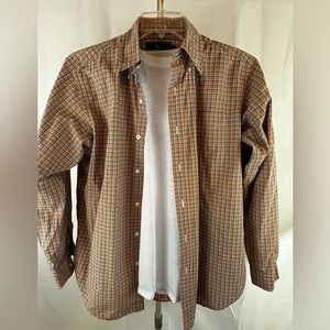 American Living men’s long sleeve shirt. Size Medium. Nice orange, blue, white.